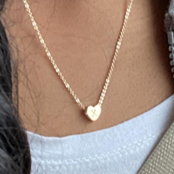 Girls 14k gold filled Initial Heart Necklace A-Z - Picture 1 of 5